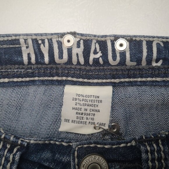 Hydraulic Girls Medium Wash Distressed Zipper & Button Closure Blue Jeans - Picture 3 of 10